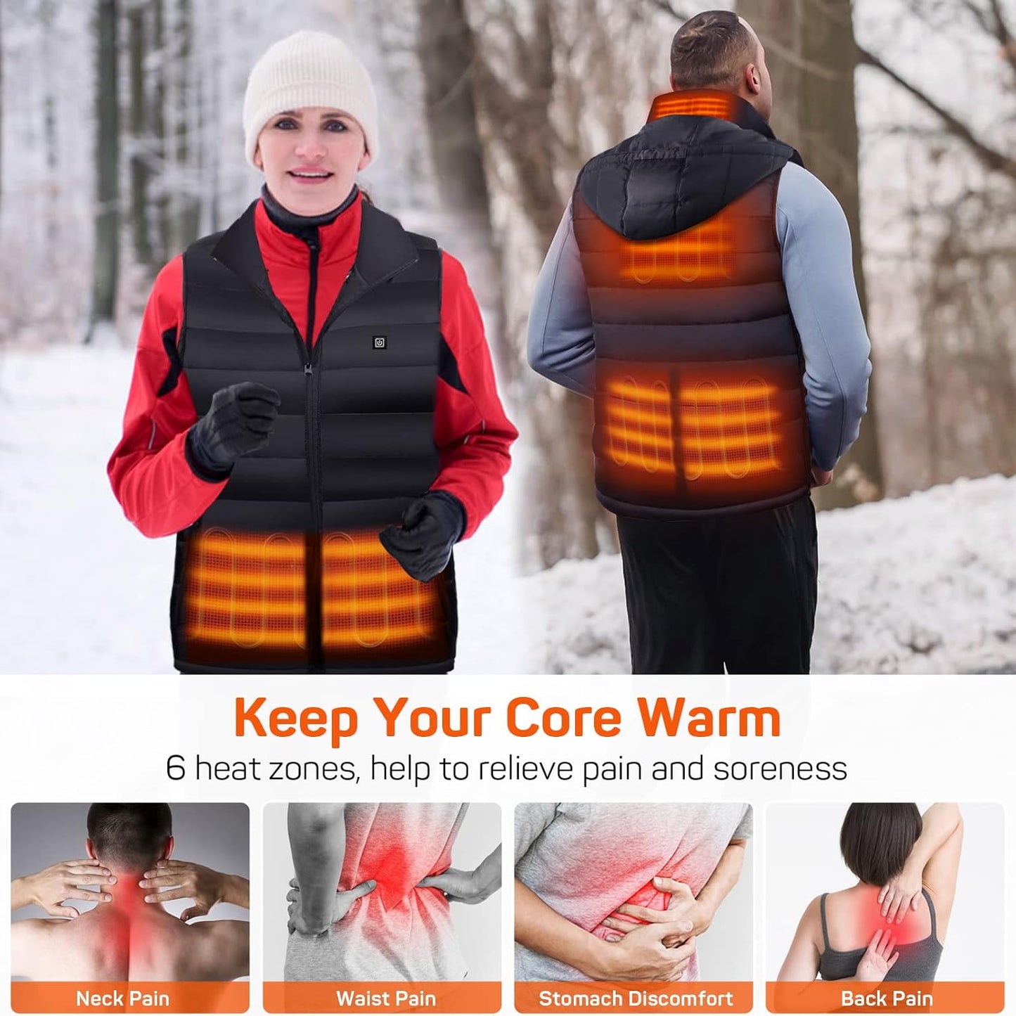 Unisex Heated Vest - Lightweight USB Electric Hoodie with 3 Heat Settings, Adjustable Size (Battery Pack Not Included) - Perfect Winter Outerwear for Men and Women